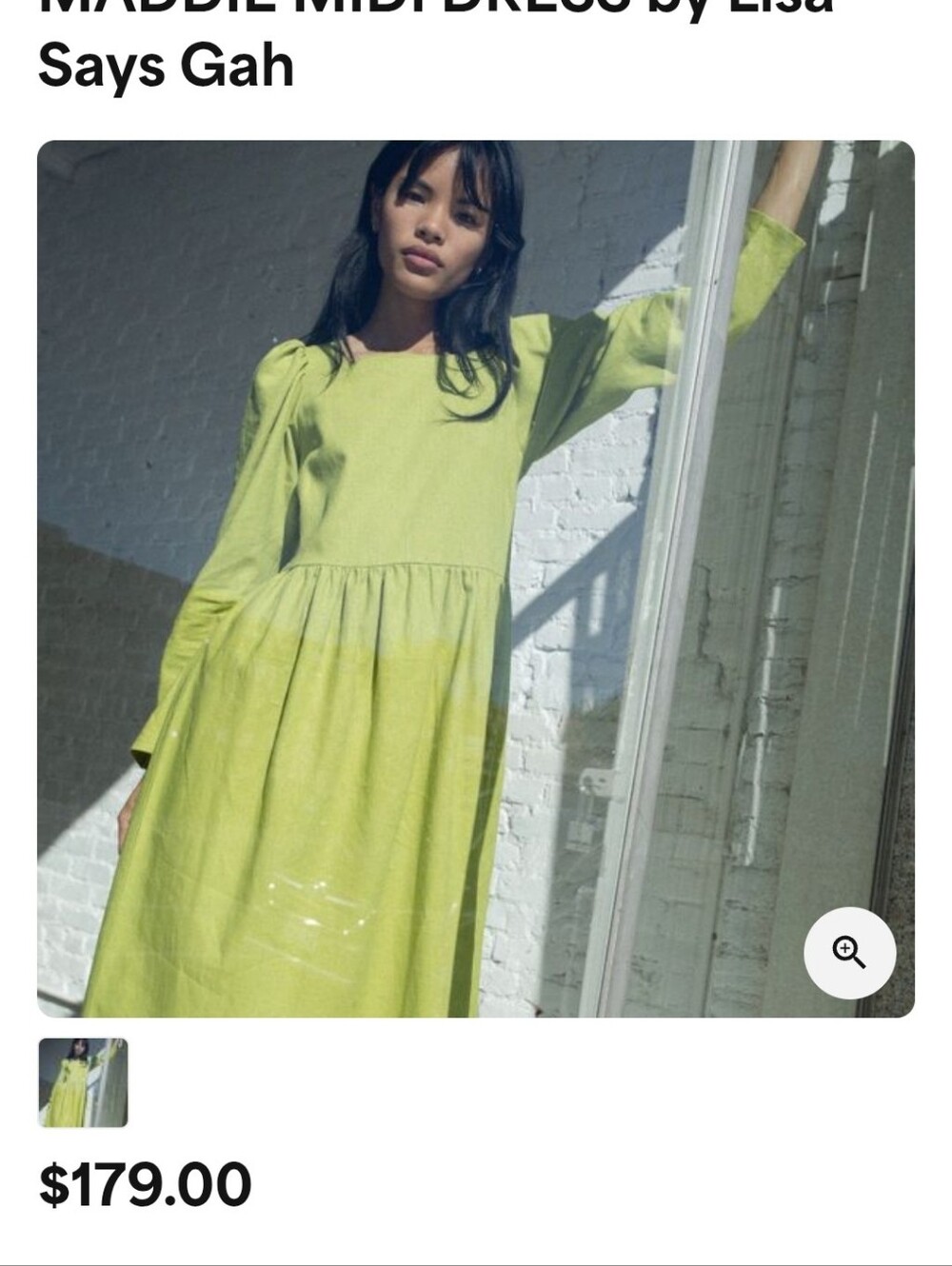 Maddie Midi Dress By Lisa Says Gah Linen Blend Lome Green Chartruece - Picture 7 of 7